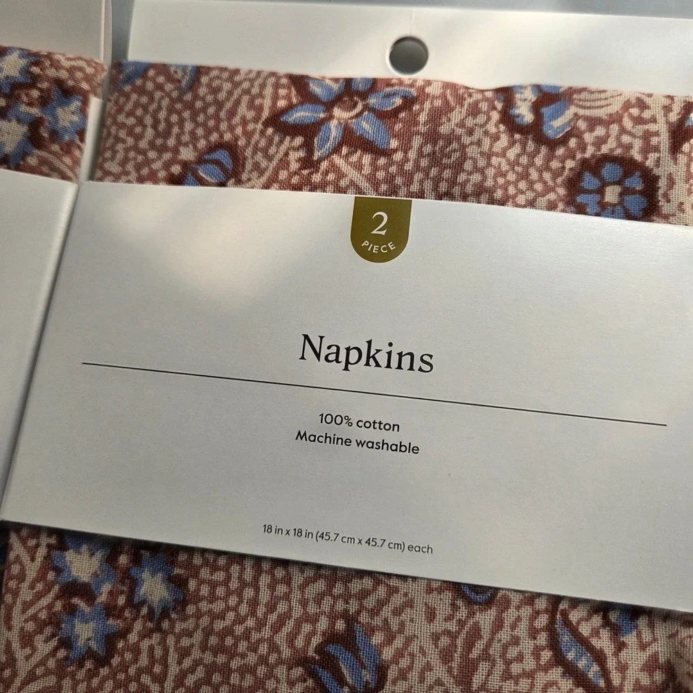Threshold Cotton Floral Ruffle Napkins lot of 2 Terracotta Blue 18x18 New